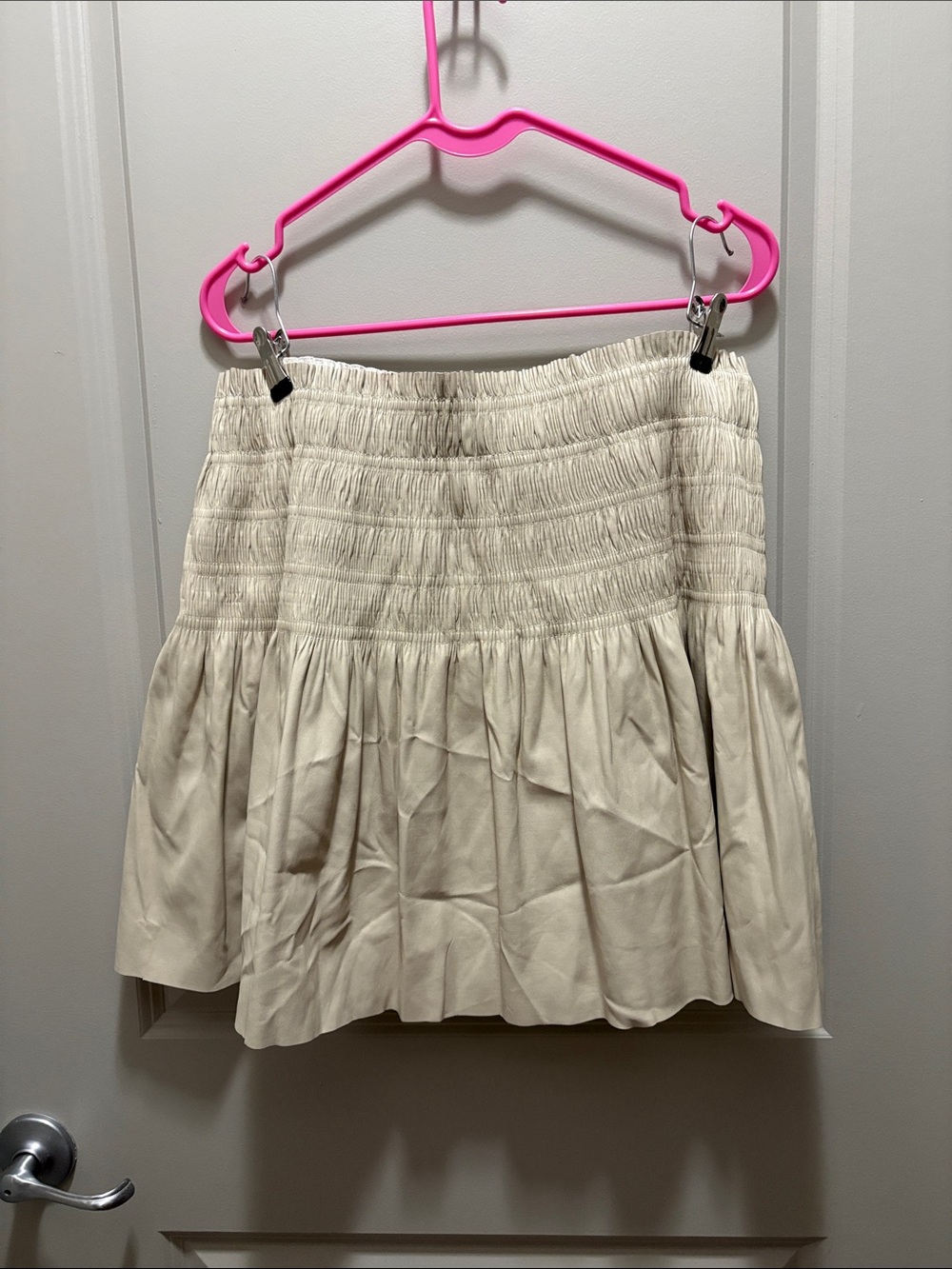 7 For All Mankind Cream Smocked Tiered Mini Skirt